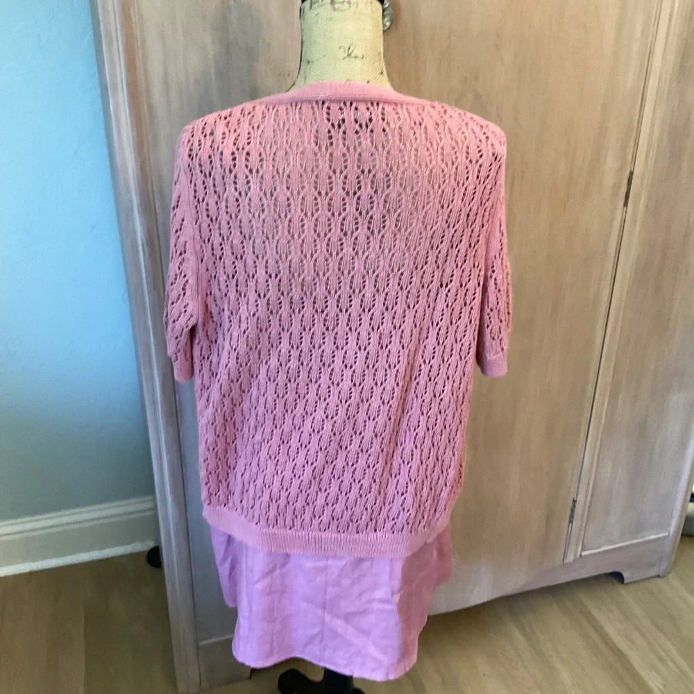 Reformation Linen 2pc Set  Aubree Dress @ Cardi Mini matching crochet cardigan L